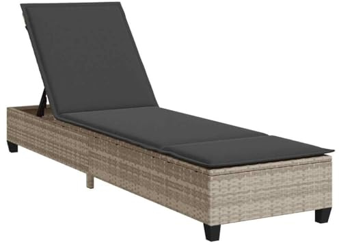 vidaXL Sonnenliege mit Auflagen Hellgrau 55x200x25,5cm Poly Rattan