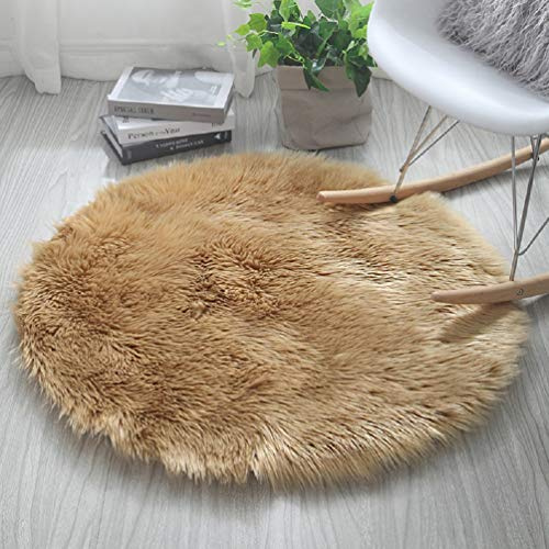 HARESLE Fluffy Round Rug, Faux Fur Rugs Living Room, Soft Sheepskin Rugs for Bedroom,Washable Kids Rug, Non Slip Bedside Carpet, Shaggy Area Carpet for Lounge Office(Camel,Diam 50cm/19.6in/1.64ft)
