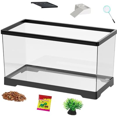 Schildkrötenbecken, Reptilien Terrarium Set, Schildkröten-Aquarium mit Sonnenplattform und Bodenentwässerung, Reptilienbecken für Amphibien, Schlangen, Geckos, Chamäleons, Frösche, 29x17,5x18cm