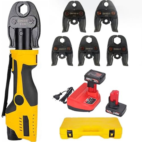 Hydraulic Pipe Crimping Tool, Battery Electric Copper Tube Crimper with 3 Jaws and LED Light, Cordless Plumbing Press Fit Tool for Piping Systems