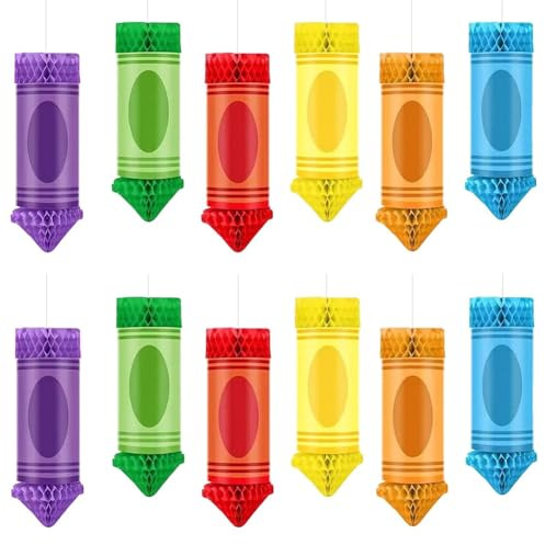 Sunmeit Lot de 12 décorations pour fête de rentrée scolaire - Crayons, décoration de plafond de salle de classe, lanternes en papier suspendues, ballons arc-en-ciel en forme de nid d'abeille