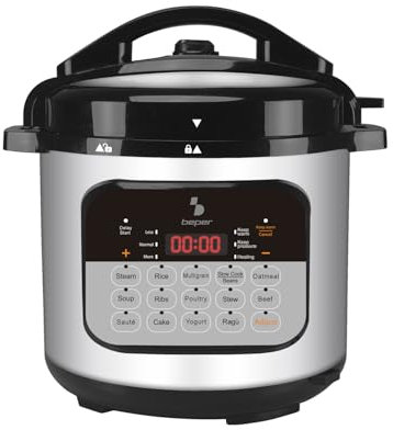 BEPER P101COS002 Multicocina a Presión de 6 Litros, 15 Programas de Cocción, Olla de Cocción Lenta, Temporizador de 24 h, 3 Niveles de Presión, Función Mantener Caliente, 10 Sistemas de Seguridad