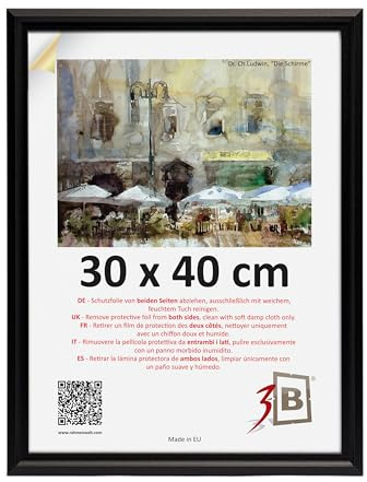 3-B Bilderrahmen MORI - Schwarz - 30x40 cm - Holzrahmen, Fotorahmen, Dokumentenrahmen mit Acrylglas