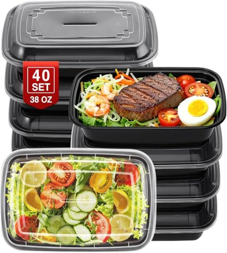 Eupako 40 Sets 1120ml/38oz Meal Prep Containers with Lids, Large Capacity | BPA-Free, Leak-Proof Snap Lids, Microwave Dishwasher Safe-Large Single Compartment for Batch Cooking and Portion Control