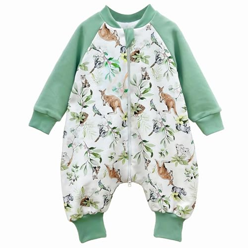 WTYbaby Baby Schlafsack mit Füßen 1.5 Tog Warm Fleece Langarm Ganzjahres Babyschlafsack für Jungen und Mädchen Kleinkinder Höhe 80-90cm Grün