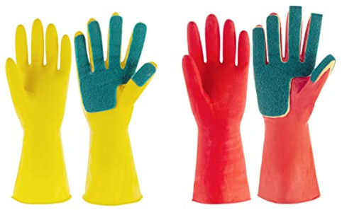 Homoyoyo 1 Pair Latex Scouring Pad Gloves for Housework Reusable Cleaning Gloves for Kitchen Car and Gardening and Oil Resistant with Strong Absorbent Sponge for Stubborn Stains