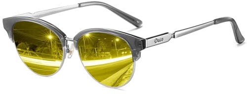 DUCO Runde Nachtsicht Nachtfahrbrille Fahrbrille Polarisierte Nachtsichtbrille Blendschutzbrille für Männer und Frauen HD nacht brille Gelb Nachtbrille 1221Y (Transparentes Grau)