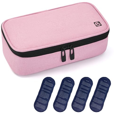 ALLCAMP Kylväska med kylbox för bärbar organisation, diabetiker, medicin med 4 ispåsar, isoleringsfoder och pennförvaring, rosa