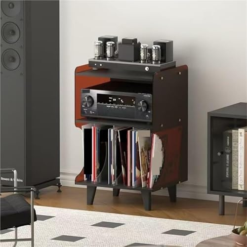 PP-Vic Étagère À Disques en Acrylique À Trois Niveaux, Meuble De Rangement Moderne pour Tourne-Disques du Milieu du Siècle,Meuble Multimédia Audio Et Vidéo,Grand Support pour Platine Vinyle,Marron