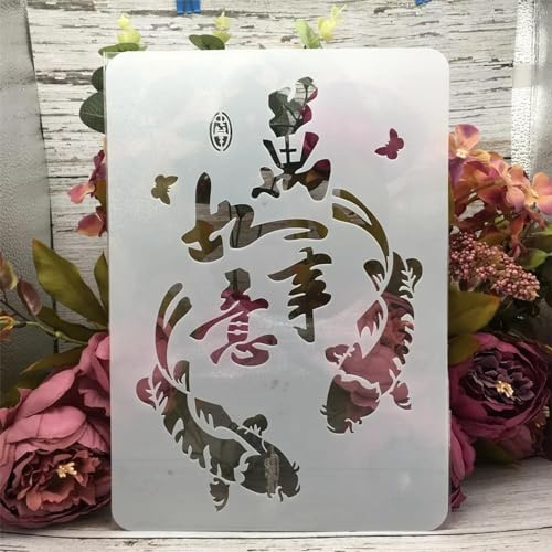 Pochoirs pour peinture, 29 x 21 cm A4 - Paire chinoise de dessin de carpe pour peinture sur bois, mur, tissu, meubles, sol, pochoirs pour projets d'artisanat