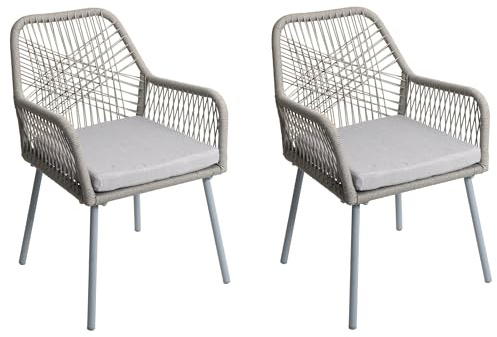 PROREGAL 2er-Set Gartenstuhl HxBxT 81x54x62cm Sitzhöhe 46cm Outdoor Sitzpolster Aluminium Seilgeflecht Rope Grau
