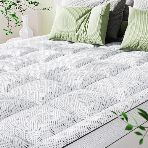 Qocismile 3 Inch Mattress Topper Queen,Pillow Top Mattress Topper with Bamboo Rayon Cover,Breathable Mesh Side Mattress Pad,21 Deep Pocket,Soft Support for Queen Size Memory Foam Mattress Bed Topper