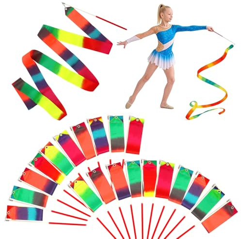 Yasdyri 20 PCS Ribbon Dancing Wands for Kids Dance Ribbon Party Favors Gymnastics Ribbon Wand Princess Party Supplies, Girls Party Games, Gymnastics Goody Bag Stuffers