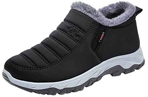 Generisch Winter Boots Men's Boots Waterproof Ankle Boots Winter Warm Short Shaft Without Laces Hiking Boots Thick Flat Winter Boots Non-Slip Barefoot Shoes Comfortable Slip-On Boots, black, 9.5 UK