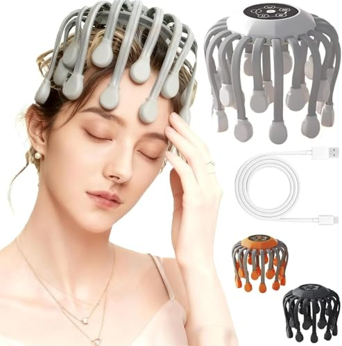 Massaggiatore elettrico per la testa con 5 modalità e 3 velocità, massaggiatore portatile senza fili in silicone per alleviare lo stress, aiuto per il sonno, dispositivo di massaggio intelligente per