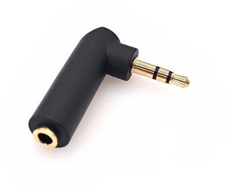 JZK 3.5mm 90 degree right angle jack adapter, gold-plated 3 Pole TRS audio stereo male to female converter, AUX headphone audio extender