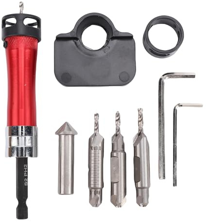 Telituny Set di Punte per Trapano Svasatore, Utensile per Smussatura a profondità Regolabile con Cuscinetto, Gambo Esagonale 1/4 per Legno, Compatibile con Trapano a Mano,