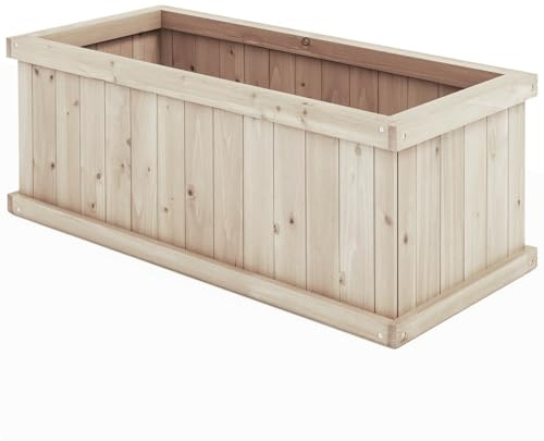 TANGZON Wooden Garden Planter, Heavy Duty Rectangular Trough Box with 2/4 Drainage Holes, Indoor Outdoor Raised Flower Bed for Patio Balcony Backyard (Natural, 78 x 35 x 30 cm)