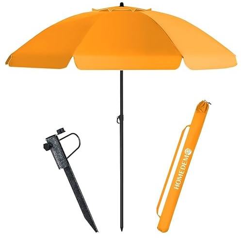 HOMEDEMO Sonnenschirm Strandschirm mit Bodenhülse Rasendorn, Ø 180 cm Gartenschirm Marktschirm, 3er Set, Terrassenschirm mit Schutzhülle, Orange rund Sonnenschutzschirm UV50+ Schutz