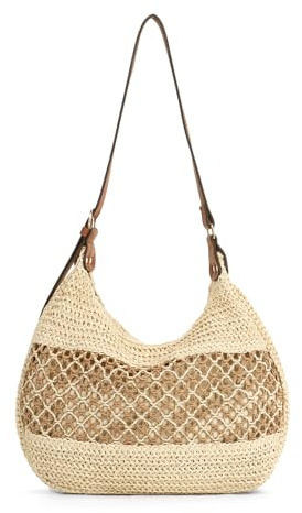 Fecialy Straw Tote Bags for Women Woven Summer Shoulder Bag Travel Beach Handbag Vacation Straw Hobo Purse
