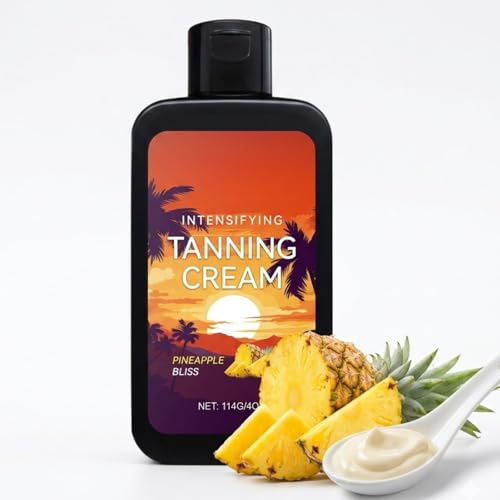 Intensifying Tanning Cream with Pineapple Scent, Self Tanner for Natural Golden Glow, Hydrating Sunbed Tanning Accelerator with Coconut Oil, Long-lasting Bronzing Moisturiser for Body and Face, 114g