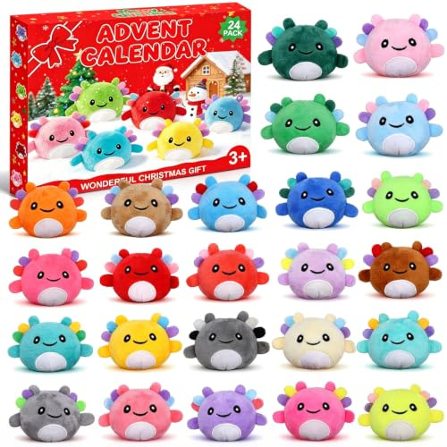 Axolotl Adventskalender 2026, 24 Mini Plüschtiere, 24 Farben