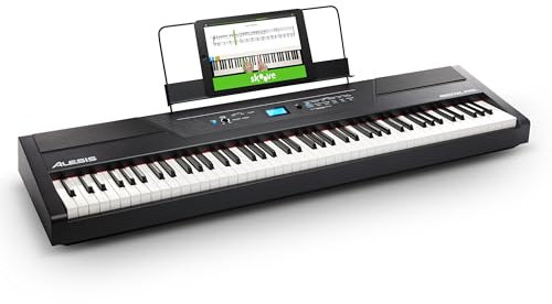 Alesis Recital Pro - Pianoforte Digitale 88 Tasti Pesati / Pianola con Casse Integrate da 20 W, Presa Cuffie, 12 Suoni, Alimentatore e Lezioni Online
