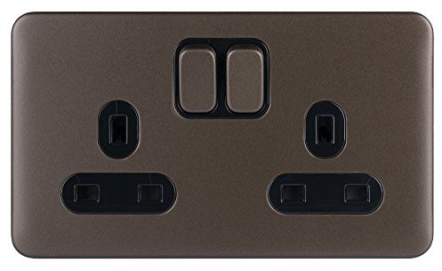 Schneider Electric Lisse Screwless Deco - Switched Double Power Socket, 13 A, GGBL3020BMB, Mocha Bronze with Black Insert