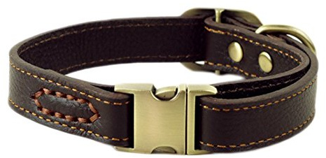 Basic Lederhalsband Klickverschluss Hundehalsband Einstellbare Martingal Halskette Hundehalsung Kettenhalsband Leder Dog Collar für Kleine Mittelgroße Grosse Hunde (L, braun)