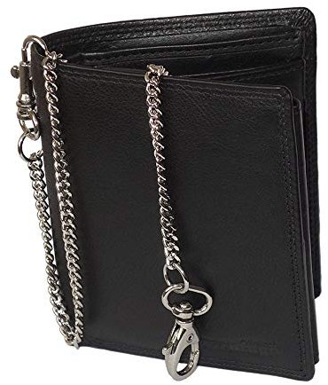 Schwarze Geldbörse mit Kette im hochwertigen Leder Hochformat Bikerbörse mit Kette Kettenbörse Biker Geldbeutel Portemonnaie Brieftasche Scheintasche Männer Herren schwarz