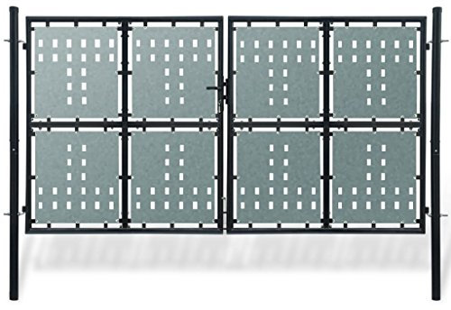 Tidyard Stahl Zauntor Gartentor Doppeltor Gartentür Robust Garten Hof Terrasse Einfahrtstor + Schloss und 3 Schlüsseln 300 x 200 cm