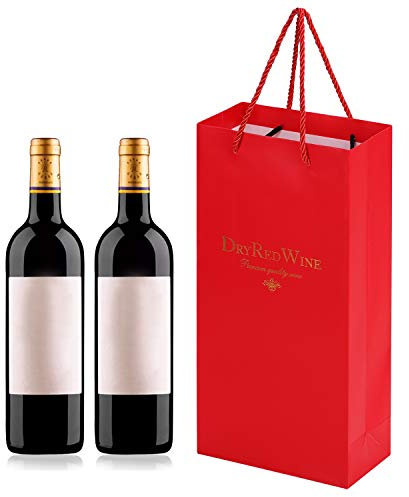 Geschenktasche 10 Stück Geschenktüte Weintasche Kraftpapier Weinbeutel Tragbare Flaschentasche Wein Sekt Champagner Tragetasche Verpackungstasche Rotwein Papiertasche für Hochzeit Party Weihnachten