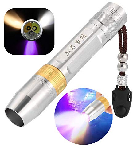 Jadpes Lampe de Poche, Torche de Lampe de Poche LED, 3 Couleurs à la Main Blanc Jaune Violet Trois Agents de Source de lumière Agent de phosphore émeraude Ambers Test Ident