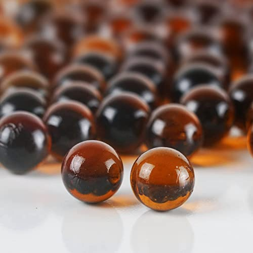 CYS EXCEL Amber Glass Gemstone Vase Filler (1 LB) Aquarium Round Marble Beads Decorative Mosaic Pebbles