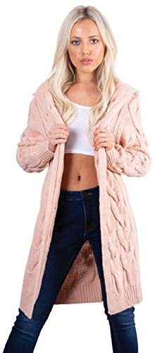 Crazy Girls Womens Chunky Knit Long Cardigan, Pink, SM (UK 8-10)