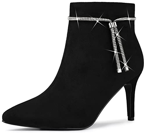 Allegra K Women Bling Rhinestone Pointed Toe Stiletto Heels Ankle Boots | ABS Heel. Side Diamond Decor. Zip Closure. 3 3/8 Inch Heel. Pointed Toe. Stiletto Heel. Rhinestone Decor