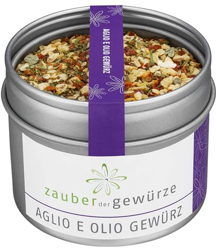 Zauber der Gewürze Aglio e Olio Gewürz - italienische Gewürzmischung für original Spaghetti Aglio-Olio, aglio e olio Gewürz, Top-Qualität in wiederverschließbarer Aroma-Dose, 55 g