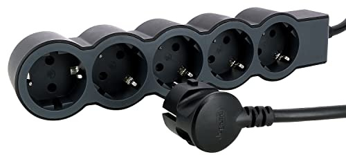 LEGRAND Regleta de enchufes, Base múltiple con 5 Tomas de Corriente 2P+T, Cable 1,5m, Color Negro/Gris Oscuro 694556