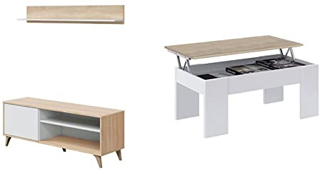 Habitdesign Modulo TV con Estante, Mueble de Salon, Juego de Muebles + Mesa de Centro Elevable, Mesita de Salón o Comedor, Modelo LC