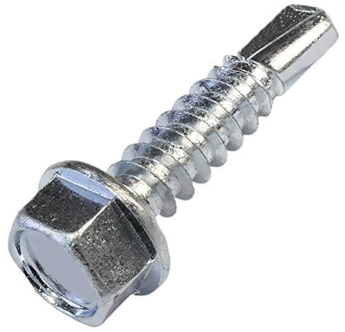 AERZETIX - C57380-100 st självborrande skruv med krage/stämplad fot Ø 5,5 x 25 mm - sexkantshuvud utskärning 8 mm - DIN 7504K - i stål - silverfärg