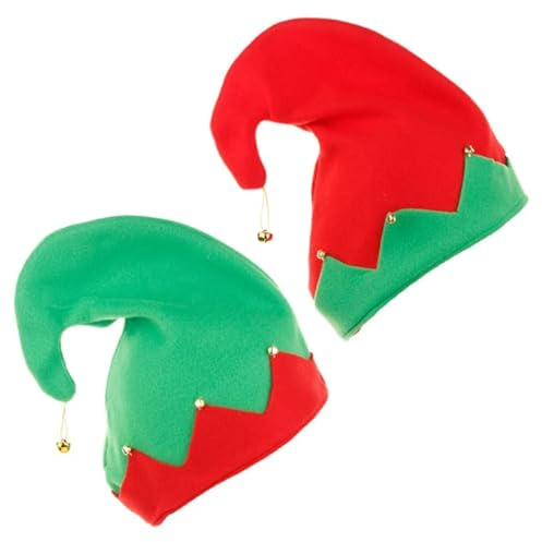 Dusenly 2pcs Christmas Elf Hat with Bells Santa Elf Hats Elf Costume Hat for Christmas Party Decoration Supplies