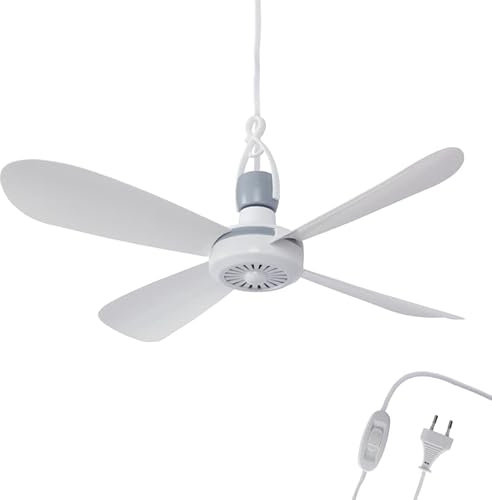 Bestlivings Ventilateur de plafond mobile blanc (câble XXL de 5 m) avec prise et interrupteur, 220 V-240 V/5 W, diamètre 40 cm ventilateur de plafond avec suspension