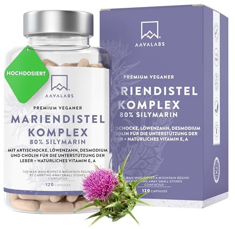 Cardo Mariano Fegato 80% Silimarina | Integratore Fegato e Intestino, 600mg Estratto 25:1 di Cardo Mariano Tarassaco e Carciofo Desmodio Vitamina A & E Colina, Depurativo Naturale Vegano - 120 Capsule