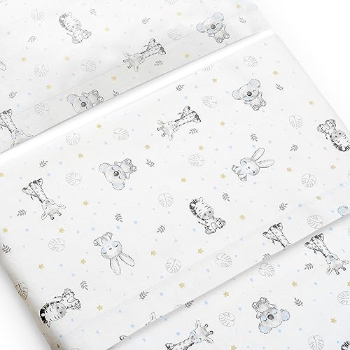 Sábanas Cochecito, Capazo, Carrito medidas compatibles 80x40cm/ 75x35cm/ 75x33cm/ 72x32cm Conjunto 3 Piezas, Franela 100% Algodón, Ideal Otoño e Invierno, Koala Blanco/Azul - Hecho en España