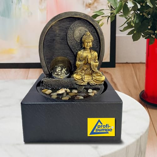 Fontana da interno, fontana decorativa, fontana, cascata, giochi d'acqua, terrazza, balcone, molto decorativo (230 V - fontana da interno FENG Shui Buddha con luce LED)