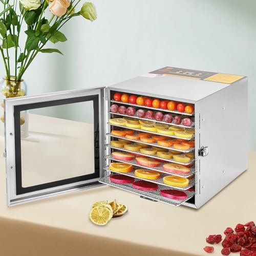 Déshydrateur alimentaire, 700W Desidrateur aliment avec 8 Plateaux en treillis et Pince à aliments, Température 35-90 ℃, pour fruits, légumes, herbes, viandes, épices, céréales