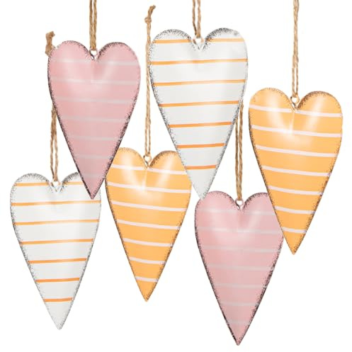 Herzanhänger Metall, 6 Stück: Metallanhänger Herzen, Anhänger Frühling, Ostern, Sommer & Hochzeit, Frühlingsanhänger Deko Herz, Frühlingsdeko zum Aufhängen, Osteranhänger Bunt, Dekoherzen, 11 x 6,5 cm