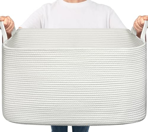 TIMEYARD Wäschekorb Weiß 65L Aufbewahrungskorb Geflochten | Eleganter Wäschekorb für Kleidung, Handtücher und Spielzeug. Ideal für helle Badezimmer und Schlafzimmer