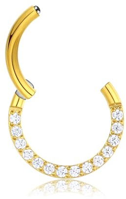 Lantine 16g Septum-Piercing Gold Scharnier-Segment-Clicker Daith Piercing CZ+Chirurgenstahl Tragus Rook 6mm