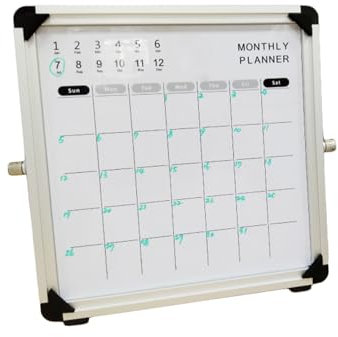 DLAZUM Doppelseitige, trocken abwischbare Tafel, Monatsplaner mit Faltbarer Halterung, Kleiner Desktop-Monatskalender, Whiteboard – Rahmen aus Aluminiumlegierung, 24,9 x 24,9 cm
